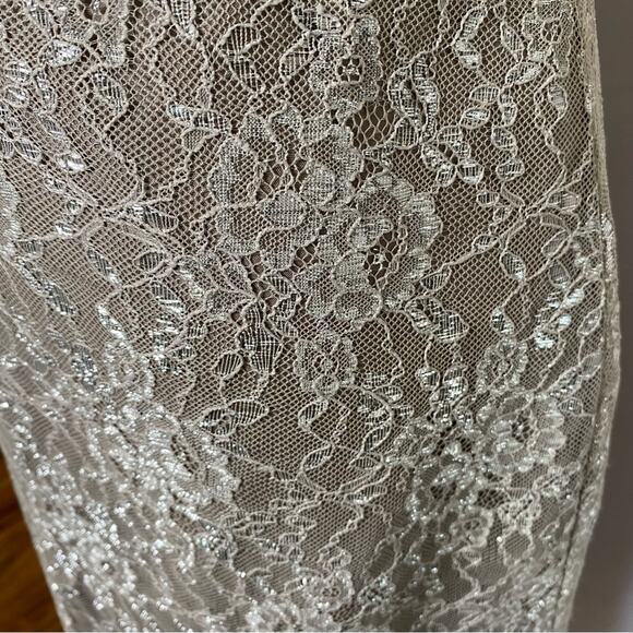 Alvina Valenta Maids Beige Silver Lace Overlay Strapless Dress Size 10 Womens - Picture 4 of 11